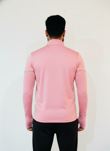 เสื้อกีฬาแขนยาวผู้ชายสีชมพูแบบซิปครึ่งตัว แห้งเร็ว ทรงพอดีตัว สีพื้น ใส่ได้ทุกฤดู - Product Image 2