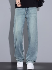 Jeans de Mezclilla Anchos con Tinte Vintage para Hombre |   Pantalones Azules Holgados y Relajados |   Ropa Casual de Verano Ligera de Pierna Recta para Calle - Product Image 1