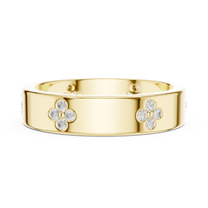 Anillo de Boda de Oro Amarillo con Diamantes Florales Cultivados en Laboratorio para Mujer |   Anillo de Aniversario Apilable Moderno con Diseño Floral - Product Image 2