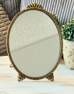 Round Decorative Mirror with Gold Brass Frame Traditional Style Framed Circular Shape for Home Use - Product Image 1