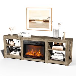 Mobiletto per Caminetto a Doppia Faccia da 70 Pollici in Grigio Lavato 177,8*34,5*60cm con Supporto TV da 23 Pollici - Product Image 2