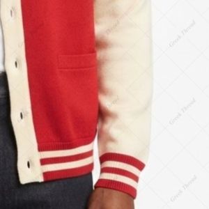 Cardigan tricoté bordeaux personnalisé pour fraternité, en chenille, col en V grec, broderie de lettres grecques KAP, 100 % acrylique respirant, pour homme, ODM - Product Image 6