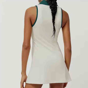 White Sleeveless Jersey for Dress Green Trim <b>Preppy</b> Style Breathable Woven Polyester 180g Regular Length Women's Casual <b>Top</b> - Product Image 2
