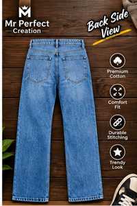 Jean en denim pour homme, coupe droite classique, design à poches rondes, décontracté, look délavé élégant, coutures durables, confortable - Product Image 2