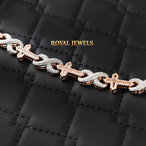 Bracelet à maillons croisés en moissanite, argent sterling 925, plaqué or bicolore, serti griffe, bijoux pour hommes et femmes - Product Image 1