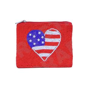 Monedero con cuentas de semillas personalizado con diseño de corazón de bandera de EE. UU., hermoso monedero con características de accesorios de moda - Product Image 1