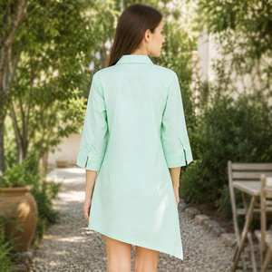 <b>Womens</b> Green Cotton Shirt Dress Asymmetrical Hem Button Front Midi Dress - Product Image 2