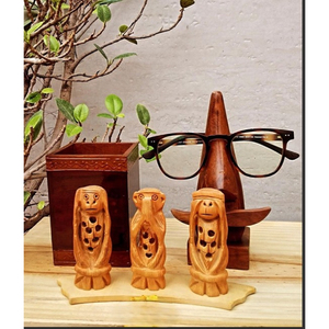 Ensemble de 3 figurines en bois Art Déco artisanales pour mariage et anniversaire, d'origine indienne - Product Image 2