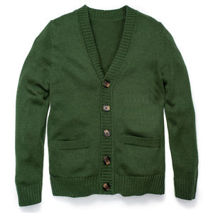 Cardigan en laine pour homme à col en V, manches longues, boutonnage frontal, rayé, en laine extra épaisse, style universitaire, tricot d'automne anti-boulochage - Product Image 6