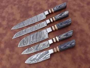 Ensemble de couteaux de chef professionnels en acier Damas écologique, 5 pièces, manche en bois de rose, logo personnalisé, MOQ 10 pièces, acier – Vente chaude - Product Image 1