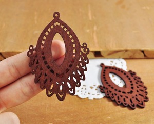 <b>Wooden</b> Earrings <b>Laser</b> <b>Cut</b> Intricate Design Brown Teardrop Shape Decorative Craft Supplies - Product Image 2