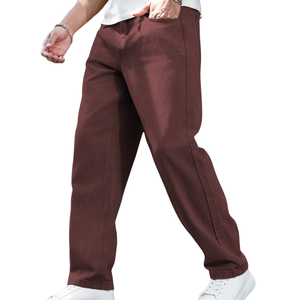 <b>Mens</b> Brown Straight Leg Denim Jeans Casual Loose Fit Cotton Pants Classic Everyday Comfort Fashion <b>Trousers</b> Vintage Style - Product Image 5