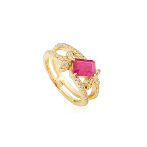 14K White Gold Floral Ruby Diamond Cluster Wedding Band Ring - Product Image 6