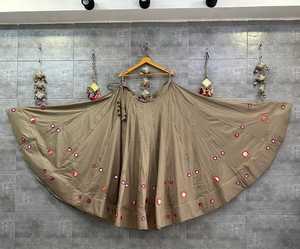 Traditional Indian Cotton <b>Flared</b> <b>Skirt</b> With Red Embroidery Loose Fit Floor-Length Ethnic Wear For Women All Seasons - Product Image 6