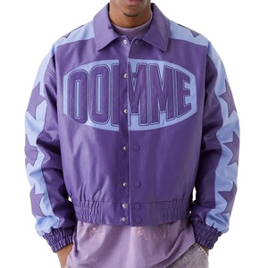 High Quality Custom Logo Varsity Jacket Pu Lather Letterman Baseball Bomber Jackets 3D Embossed Varsity Leather Jacket for Men - Product Image 1