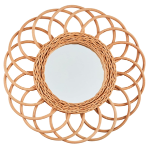 Miroir rond en rotin floral moderne du Vietnam, décoration murale artisanale - Product Image 1