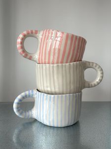 Hand-Made Ceramic <b>Mug</b> Green Checkered Cherry Pattern Cute Design Heat-Resistant Dishwasher Safe Home Use - Product Image 1
