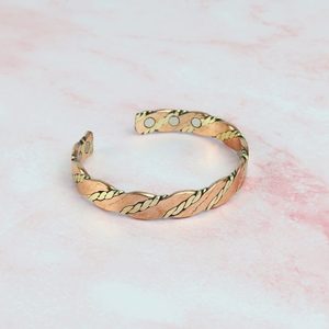 <b>Twisted</b> Copper Cuff Bracelet With Gold Plated Accents Irregular <b>Shape</b> Antique Style Metal Craft Jewelry - Product Image 2
