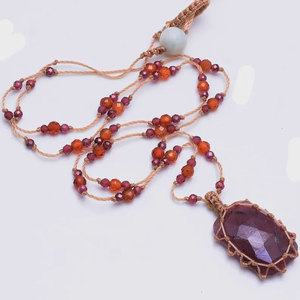 สร้อยคอคริสตัลมาคราเม่ทำมือ จี้หินสีม่วง เชือกปรับได้ สไตล์โบโฮ เครื่องประดับอัญมณีบำบัด สำหรับผู้หญิง ของขวัญ - Product Image 4