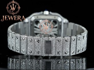 Montre de luxe pour homme de qualité export, entièrement sertie de diamants, en acier inoxydable, boîtier de 41 mm, analogique, mécanique, automatique, verre bleu, fermoir papillon, date - Product Image 4