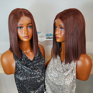 Wholesale Small Cap Short Bob Cuticle Aligned <b>Human</b> Hair 2x6 5x5 Lace Front & Closure HD Transparent Lace <b>Wigs</b> for Black Women - Product Image 4