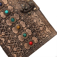 Antikes Leder-Hardcover-Journal mit Sieben Steinen, Anpassbare Größe, Leeres Zauberbuch, Verschließbar, Fadenheftung, 100 Blatt, Geschenk