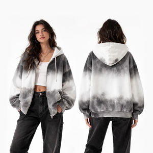 Sudadera con capucha y cremallera para mujer, estilo tie-dye, oversize, informal, streetwear, efecto lavado - Product Image 1