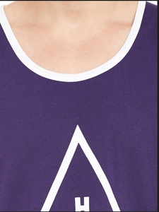 Camiseta sin Mangas con Estampado Geométrico Morado para Hombre, Cuello Redondo, Estilo Casual, Transpirable, de Algodón, con Diseño de Logotipo Frontal - Product Image 5
