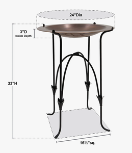 Bassin peu profond à rebord large en cuivre antique pour oiseaux, avec support décoratif en métal noir pour jardin et cour - Product Image 3