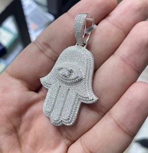 Pendentif Hip Hop Iced Out Bling en Argent Sterling 925, Moissanite VVS testée au diamant, Main de Fatima Hamsa, Protection Contre les Mauvais Yeux - Product Image 5