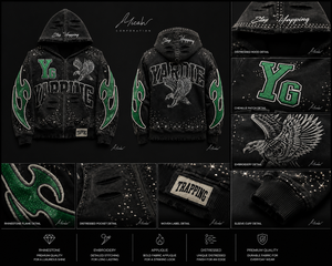 Sudadera con capucha gráfica vintage para hombre de Micah Corporation – Estampado YG Varsity, chaqueta con cremallera estilo streetwear desgastado - Product Image 4