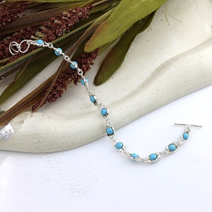 Bracelet ajustable en argent sterling avec turquoise naturelle, fermoir à bascule, serti clos, pierre précieuse ronde, fabricant de bijoux fins - Product Image 6