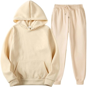 Wholesale Casual Plain Blank Cotton <b>Polyester</b> <b>Hoodie</b> Track Suit Plain Set Unisex Sweatsuits Hoodies Custom Logo Men's Tracksuit - Product Image 1