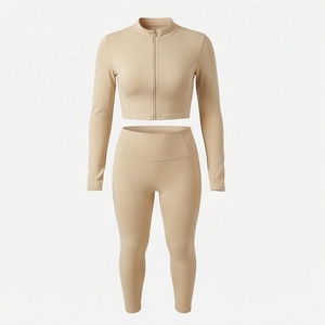 Women Two Piece <b>Workout</b> Set Full Zipper Sports <b>Jacket</b> High Waisted Leggings Gym Yoga Running Fitness Activewear Wear - Product Image 1