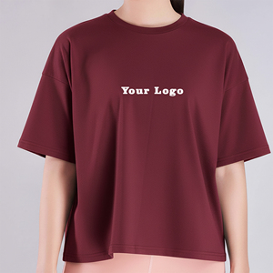 Camiseta de Mujer OEM de 220 g/m², Color Sólido, 100% Algodón, Hombros Caídos, Cuello Redondo, Transpirable, Ecológica, con Apliques - Product Image 4