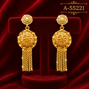 Pendientes Colgantes Jhumka Florales de Latón Chapado en Oro con Circonitas de MOLL JEWELLERS, Joyería Tradicional India para Bodas, Certificados por Terceros - Product Image 2