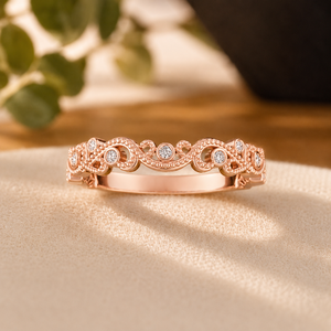 Anillo de media eternidad de moissanita para mujer, corte brillante redondo, banda floral con diamantes, chapado en oro blanco de 10K, anillo de boda para mujer - Product Image 3