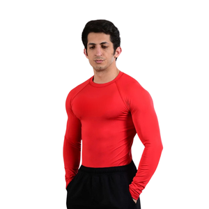 Camiseta de Compresión Roja de Manga Larga para Hombre, Cuello Redondo, Ajustada, para Gimnasio, Entrenamiento, Deporte, Ropa Deportiva, Capa Base - Product Image 1