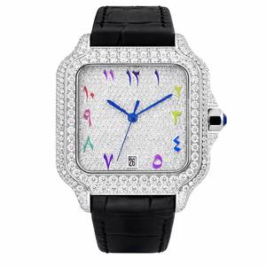 Reloj Mecánico de Lujo con Diamantes Cuadrados, Caja de Acero Inoxidable, Correa de Cuero, Cristal de Zafiro, Visualización de Fecha Analógica, Unisex, 20 mm - Product Image 3