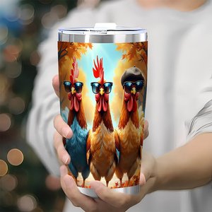 แก้วน้ำสแตนเลส 20 ออนซ์ แบบสองชั้นเก็บความร้อน ลายไก่ สำหรับกาแฟหรือชา - Product Image 3