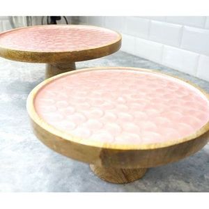 Round Wooden Eco-Friendly Cake Platter Blue Gold Damask Pattern Handmade Serving <b>Tray</b> 1-Piece Dessert Display Hand Wash Only - Product Image 6