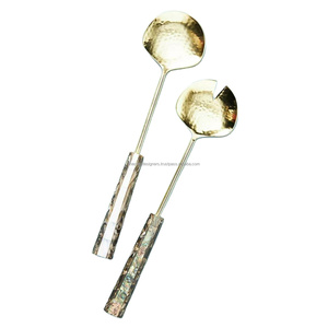 Gold Finish Salad Serving <b>Set</b> With Resin Handles Dishwasher Safe Nice Quality Latest Arrival Salad Spoon & Fork For Parties - Product Image 1
