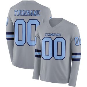 Jersey Personalizado de Fútbol Americano de Manga Larga con Cuello en V, Spandex/Poliéster, Transpirable, de Secado Rápido, Ligero, Color Personalizado al por Mayor OEM - Product Image 4