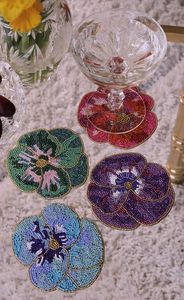 Pumpkin <b>Beaded</b> <b>Coaster</b> Set Handmade Fabric Mats Irregular Shape Traditional Design - Product Image 4