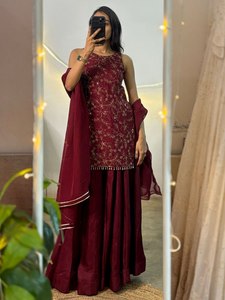 Salwar Kameez en soie marron avec broderie dorée, tenue de mariage traditionnelle indienne et pakistanaise pour femmes, longueur au sol, coupe classique - Product Image 5