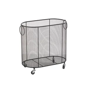 Metal Wire <b>Basket</b> Organizer Wheels Durable <b>Storage</b> Container for Kitchen Essentials <b>Mesh</b> Design Black Color Wooden Handle - Product Image 2