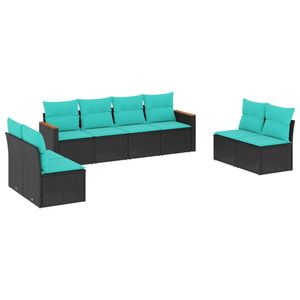 Ensemble de canapés de patio en rotin PE noir et bleu, acier thermolaqué et polyester, mobilier de jardin - Product Image 2