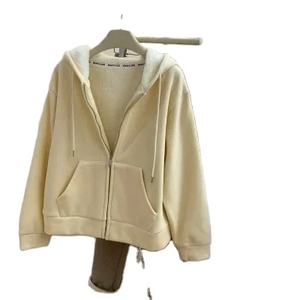 <b>Fleece</b> Lined Zipper Jacket <b>Women's</b> Oversized Thickened Open <b>Cardigan</b> Top <b>for</b> Autumn and Winter - Product Image 2