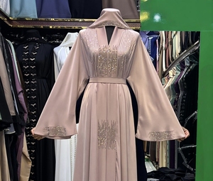 New 2026 Best selling Umbrella Abaya Stone Work Handmade Sequined Arabic Dubai Style Full Flare Nida Fabric Evening Party Dress - Product Image 1