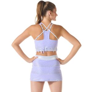 Ensemble de costume de danse personnalisé pour femmes avec strass, haut court sans manches et short extensible, tenue de performance pour cheerleading - Product Image 2